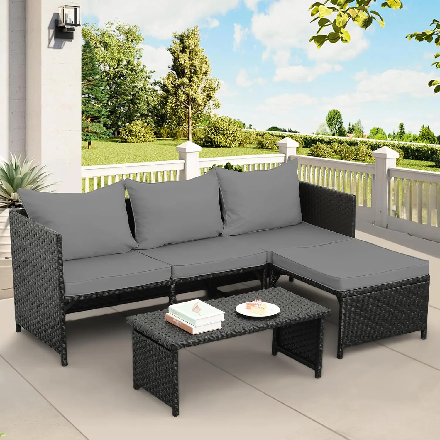 Outdoor Furniture On Sale - 3 Piece Outdoor PE Rattan Conversation