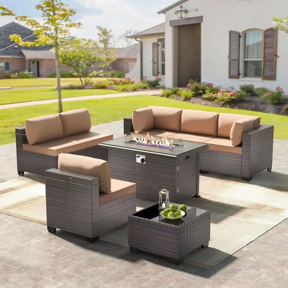 Outdoor Furniture And Fire Pit - 8-Piece Outdoor Patio Furniture Set with