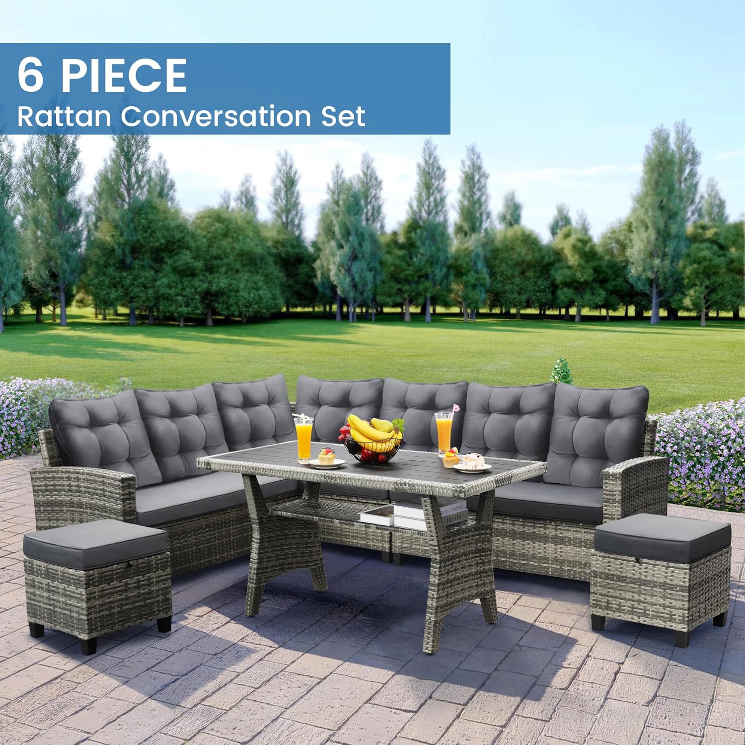 Outdoor Furniture On Sale - 6-Piece Patio Sectional Sofa Dining Set