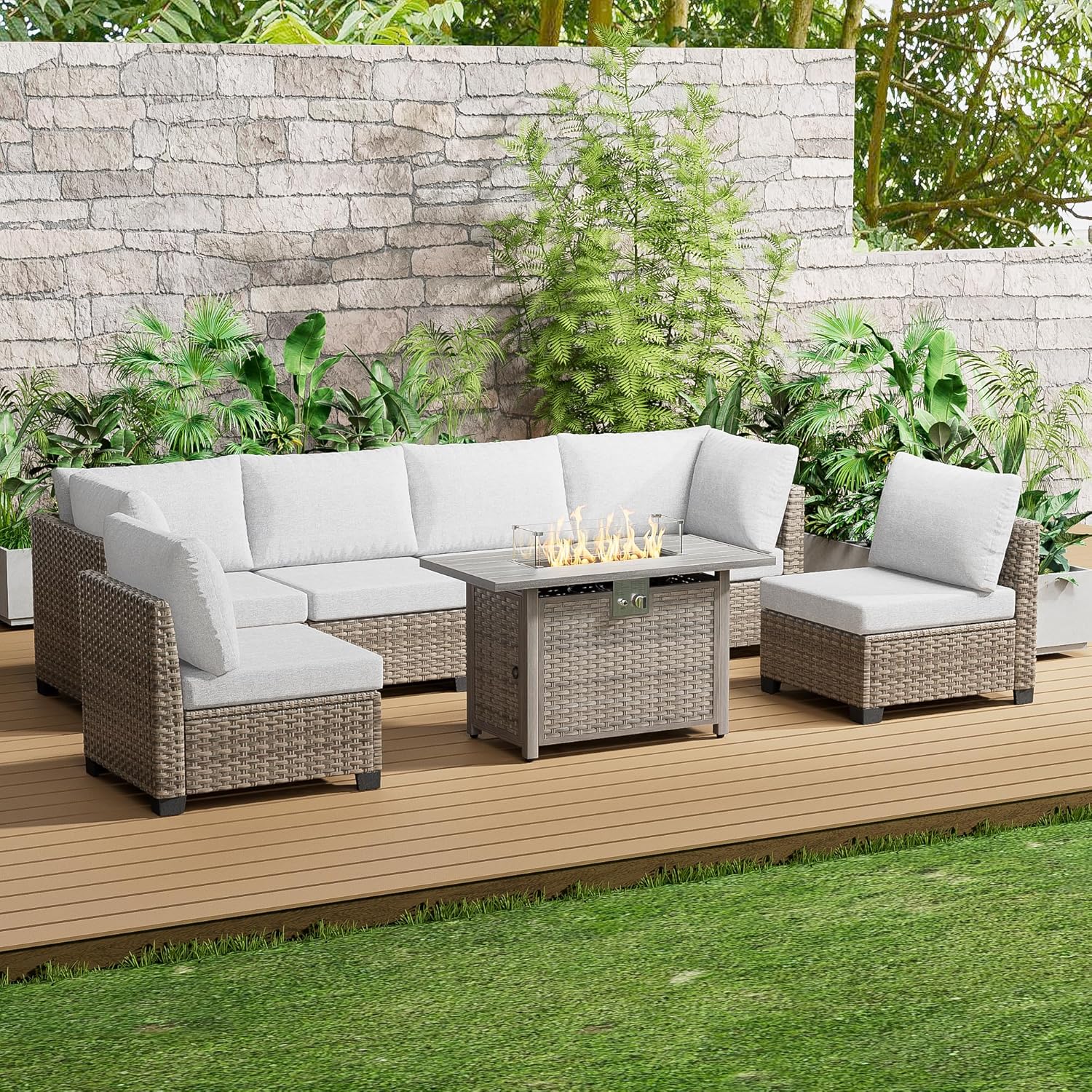 Outdoor Furniture And Fire Pit - 7 Piece Outdoor Sectional Sofa Set