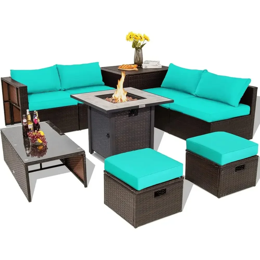 Outdoor Furniture And Fire Pit - 9-Piece Outdoor Patio Furniture Set with