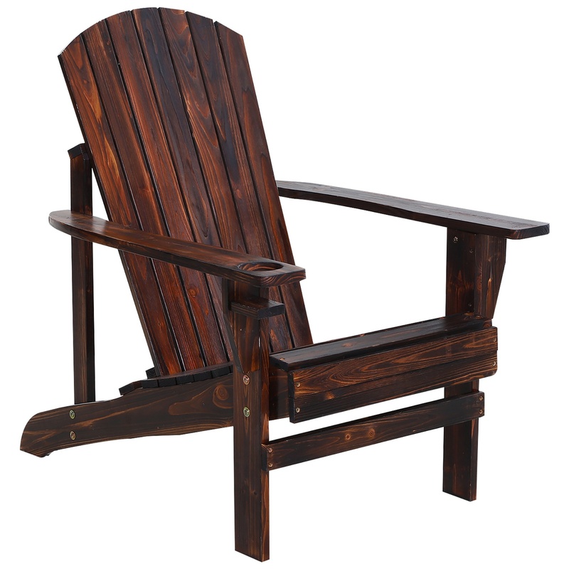 Outdoor Furniture And Fire Pit - Outsunny Wooden Adirondack Chair with Cup