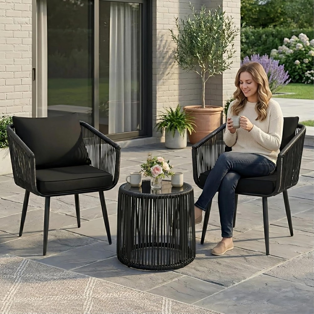 3 Pieces Patio Rattan Bistro C - Outdoor Furniture On Sale avaliação e preço