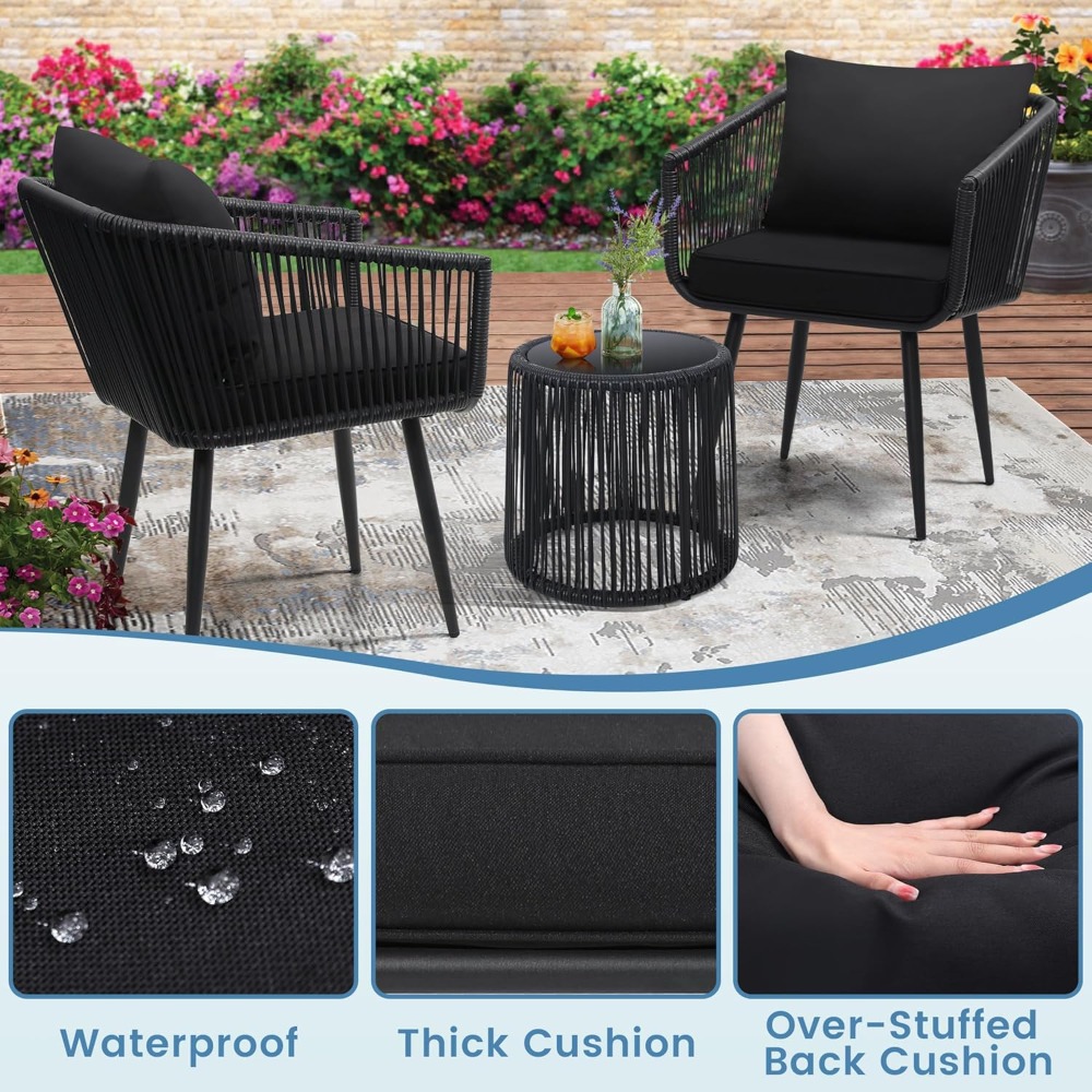 3 Pieces Patio Rattan Bistro C - Outdoor Furniture On Sale avaliação e preço