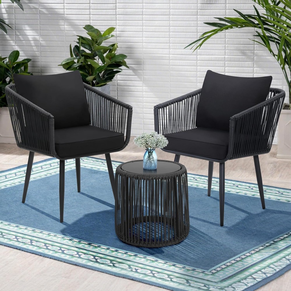 3 Pieces Patio Rattan Bistro C - Outdoor Furniture On Sale avaliação e preço