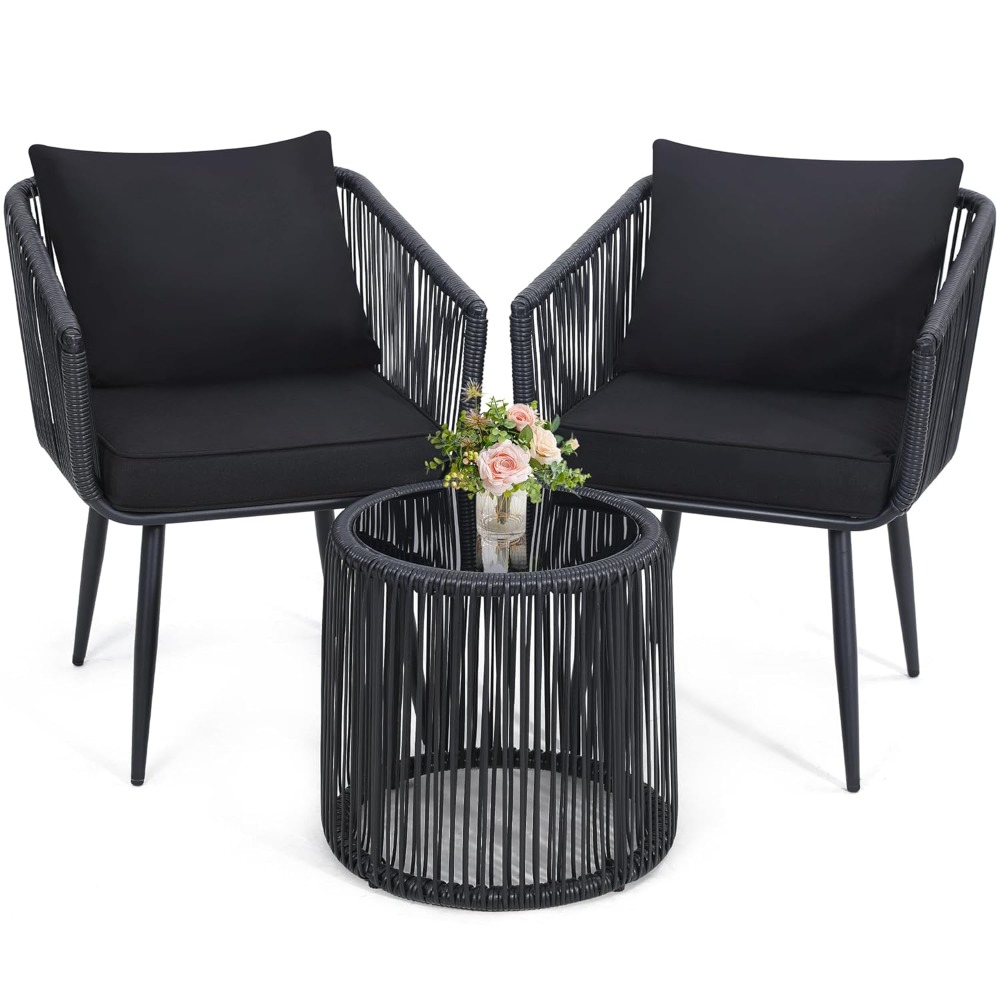 3 Pieces Patio Rattan Bistro C - Outdoor Furniture On Sale avaliação e preço