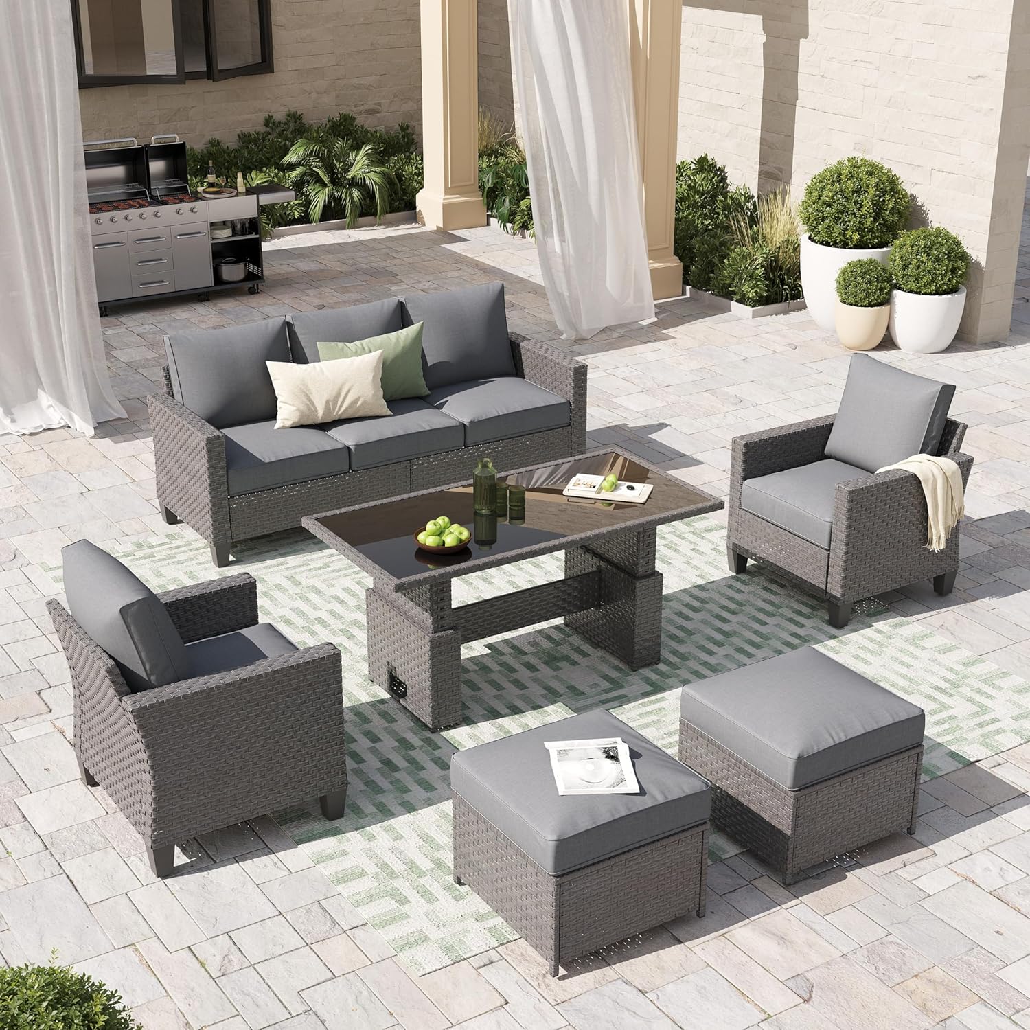 6pcs Grey PE Rattan Outdoor Se - Outdoor Furniture Dining Set avaliação e preço