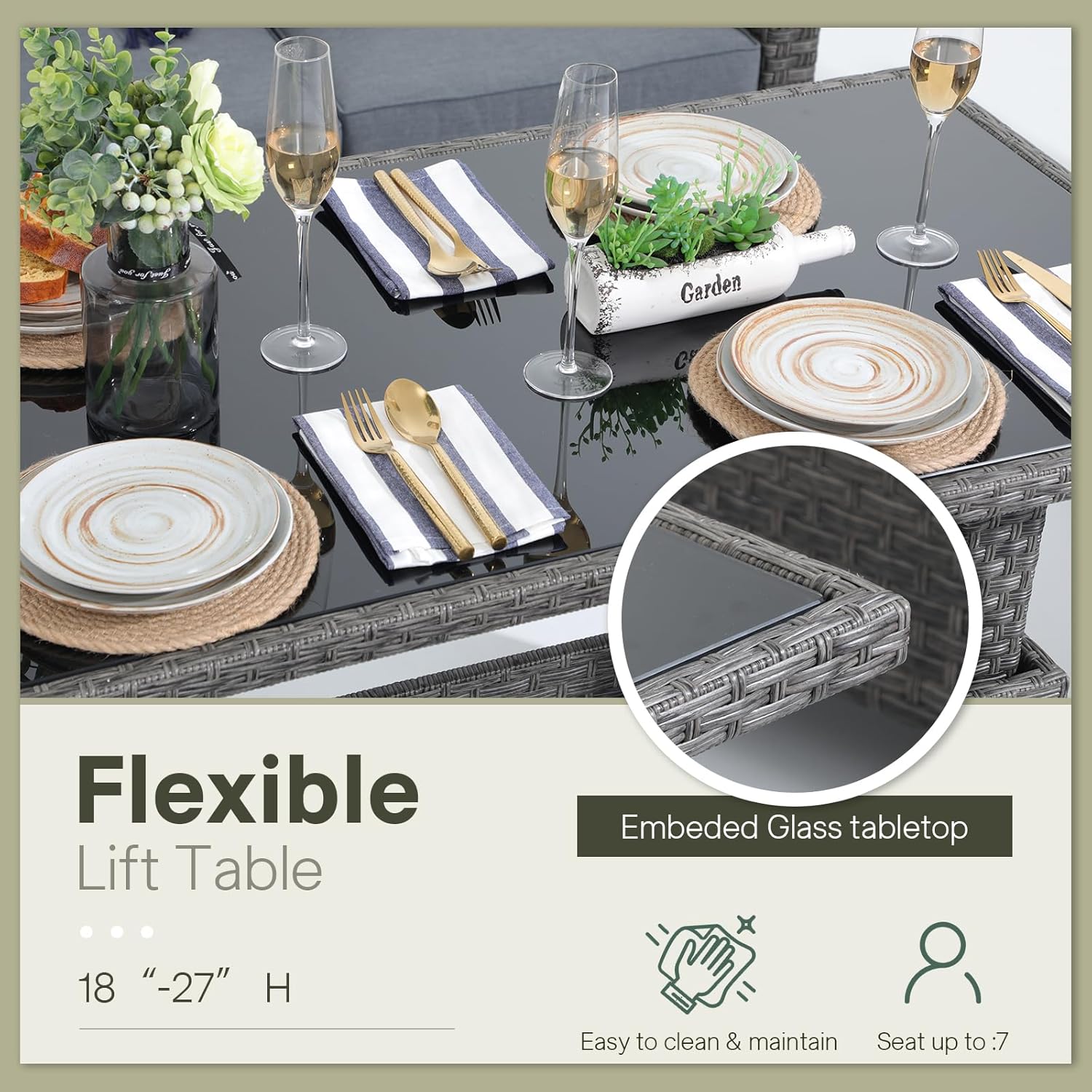 6pcs Grey PE Rattan Outdoor Se - Outdoor Furniture Dining Set avaliação e preço