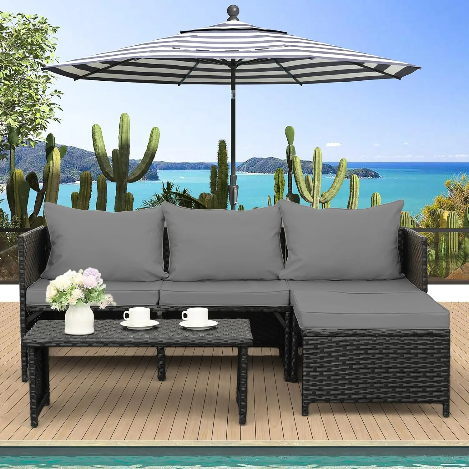 3 Piece Outdoor PE Rattan Conv - Outdoor Furniture On Sale avaliação e preço