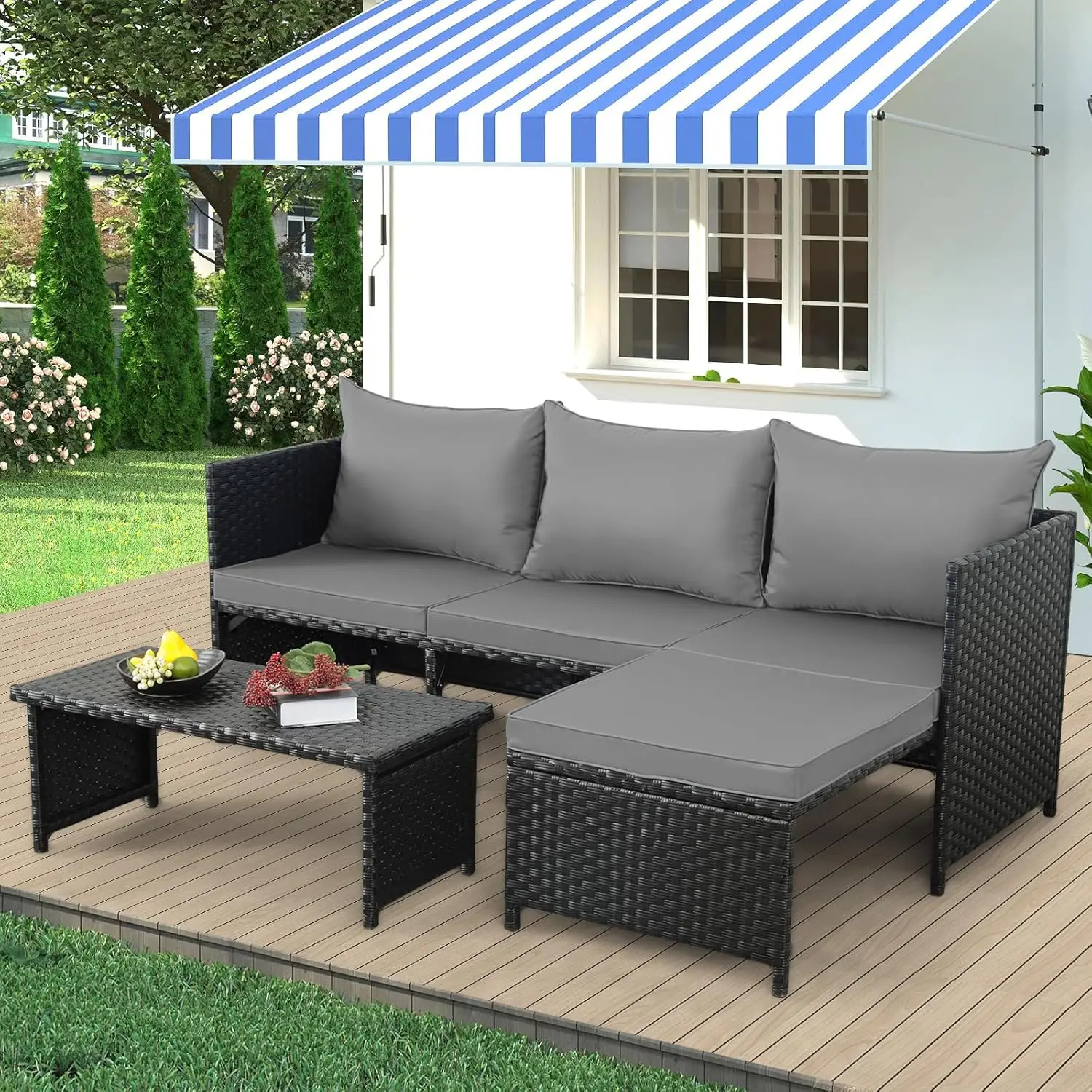3 Piece Outdoor PE Rattan Conv - Outdoor Furniture On Sale avaliação e preço