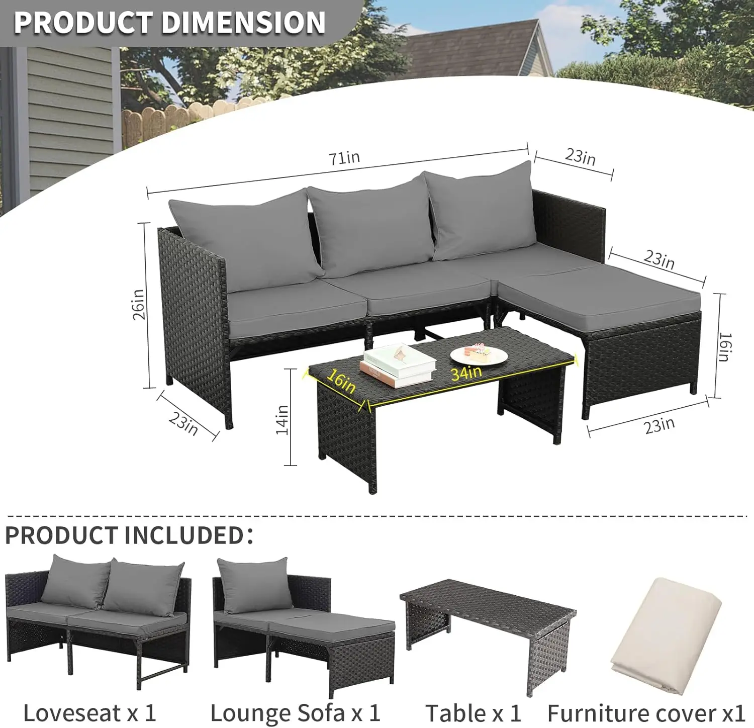 3 Piece Outdoor PE Rattan Conv - Outdoor Furniture On Sale avaliação e preço