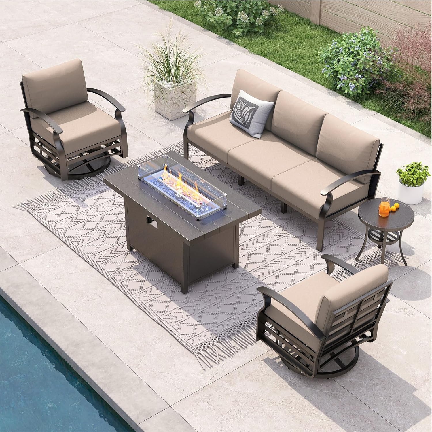 5-seat Aluminum Patio Sectiona - Outdoor Furniture And Fire Pit avaliação e preço