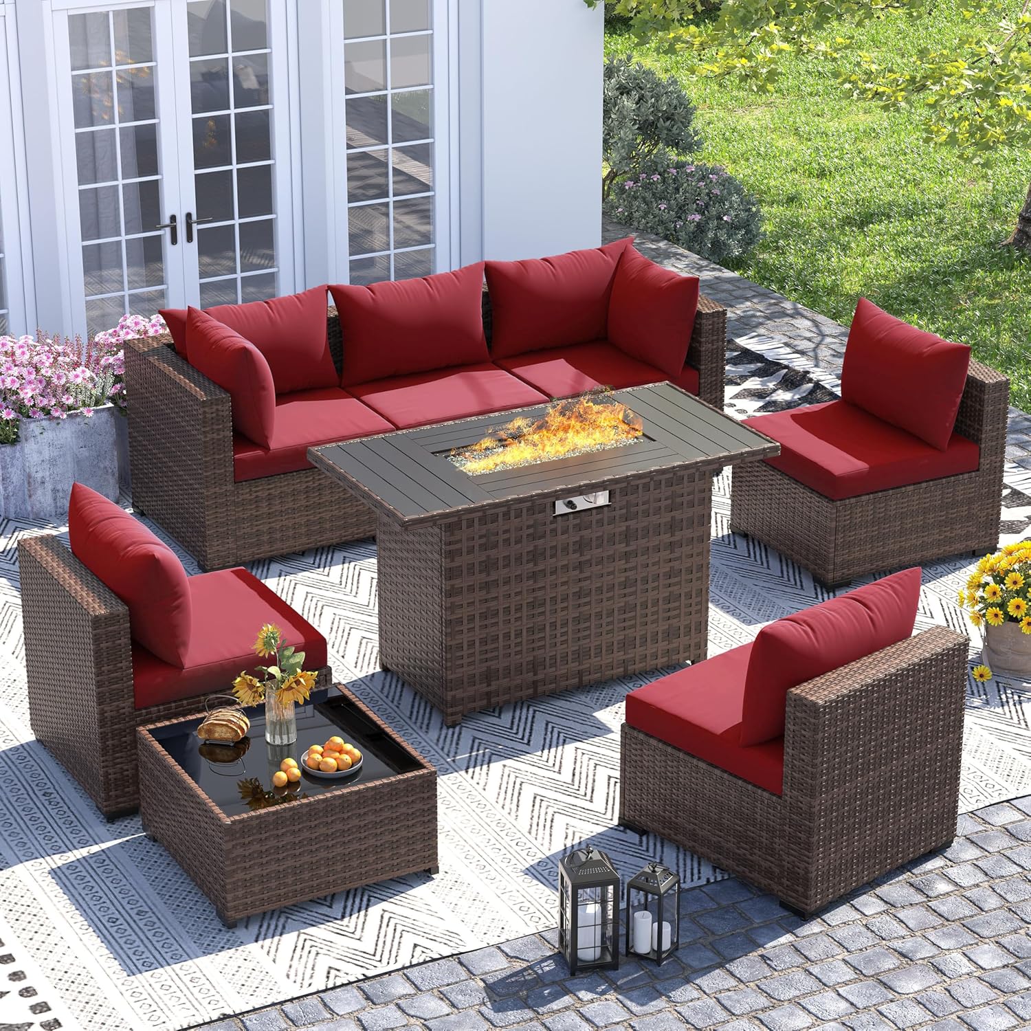 8pc All-Weather Wicker Section - Outdoor Furniture And Fire Pit avaliação e preço
