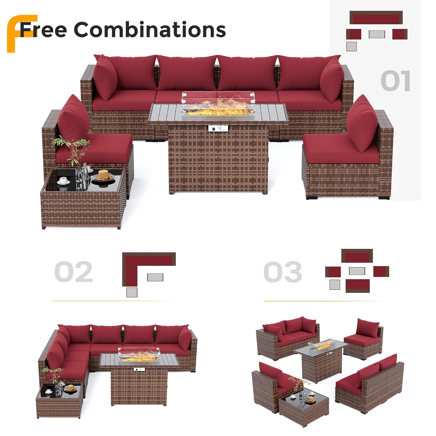 8pc All-Weather Wicker Section - Outdoor Furniture And Fire Pit avaliação e preço