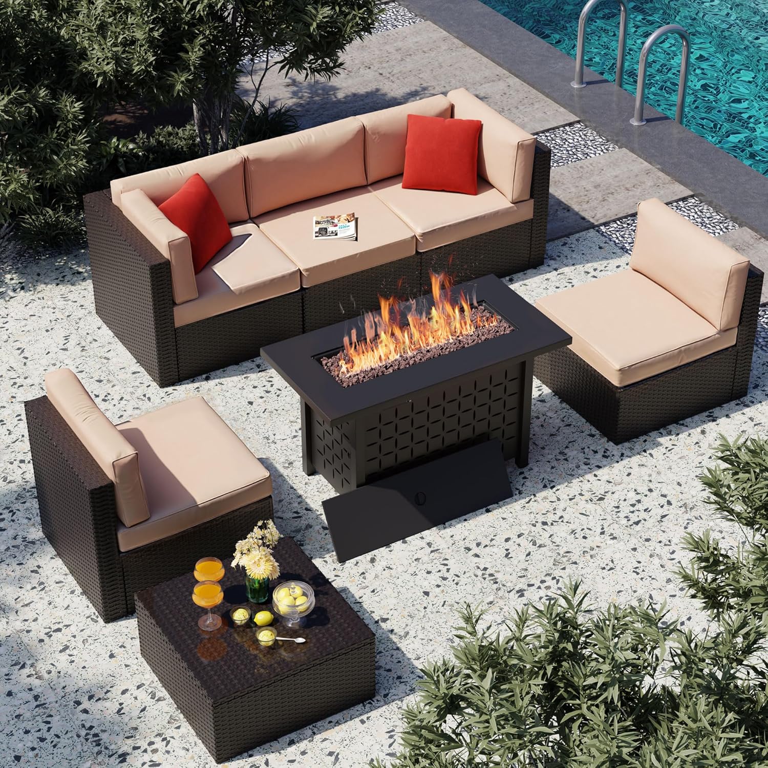 7 Piece Patio Furniture Set wi - Outdoor Furniture And Fire Pit avaliação e preço