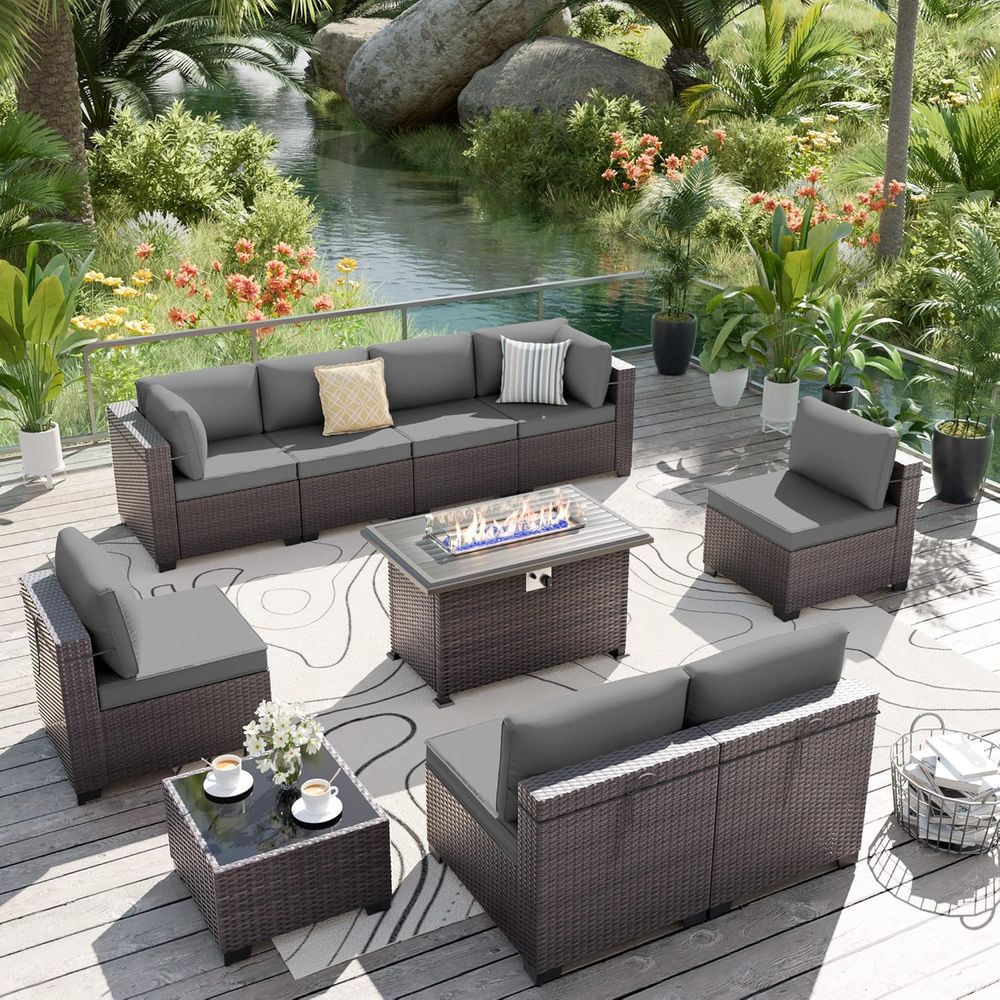 10-Piece Outdoor Patio Furnitu - Outdoor Furniture Fire Table avaliação e preço