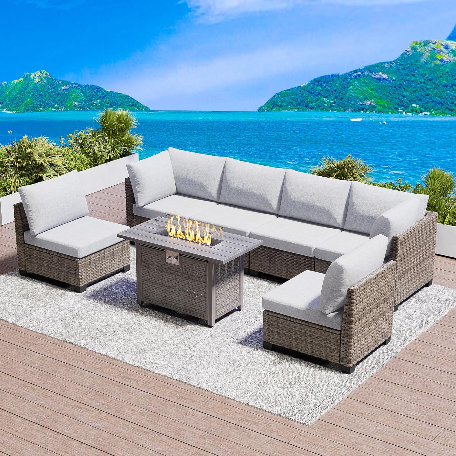 7 Piece Outdoor Sectional Sofa - Outdoor Furniture And Fire Pit avaliação e preço
