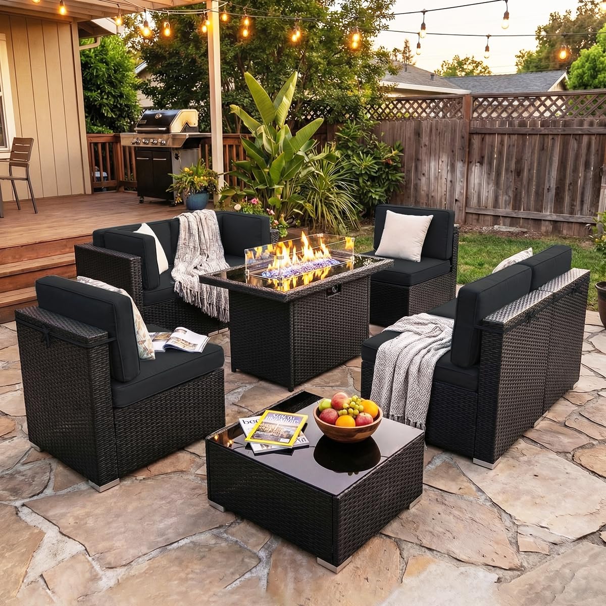 8 Pieces Patio Furniture Set w - Outdoor Furniture And Fire Pit avaliação e preço