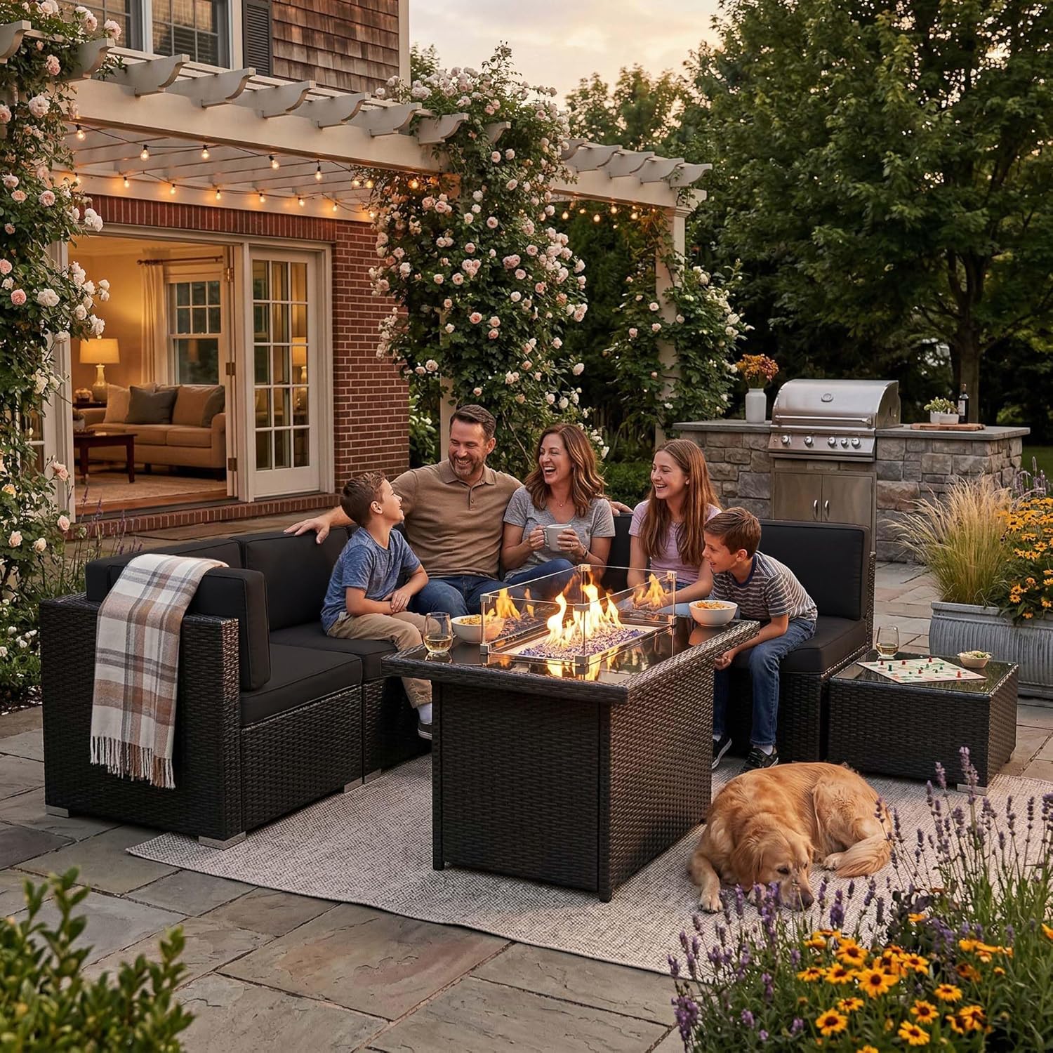 8 Pieces Patio Furniture Set w - Outdoor Furniture And Fire Pit avaliação e preço