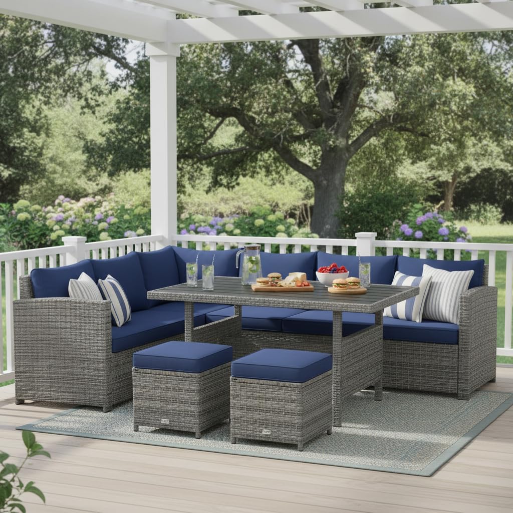 7 Piece All Weather Wicker Pat - Outdoor Furniture Dining Set avaliação e preço