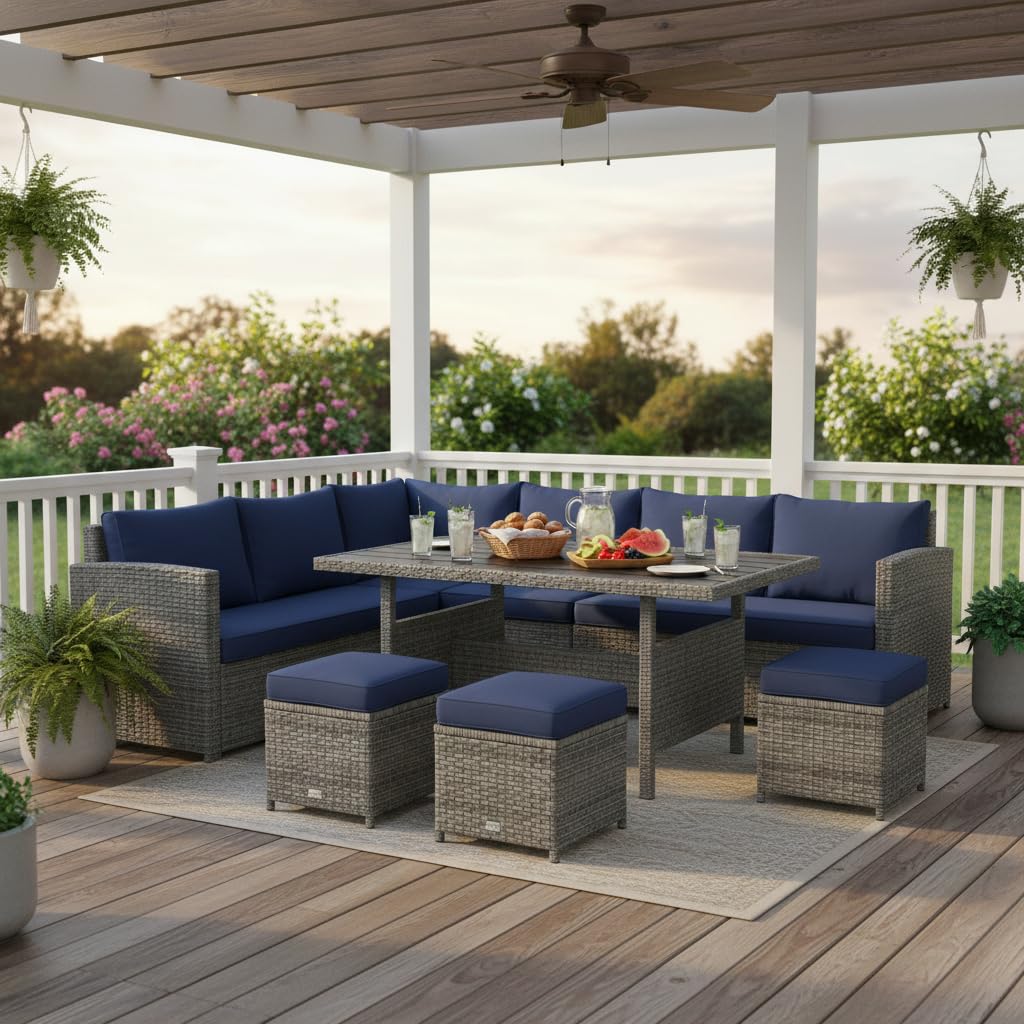 7 Piece All Weather Wicker Pat - Outdoor Furniture Dining Set avaliação e preço