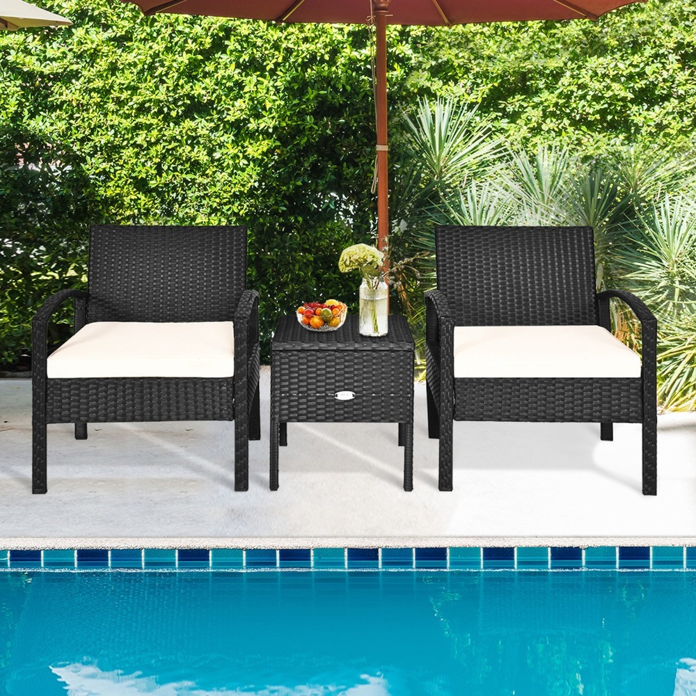 3PCS Rattan Patio Conversation - Outdoor Furniture On Sale avaliação e preço