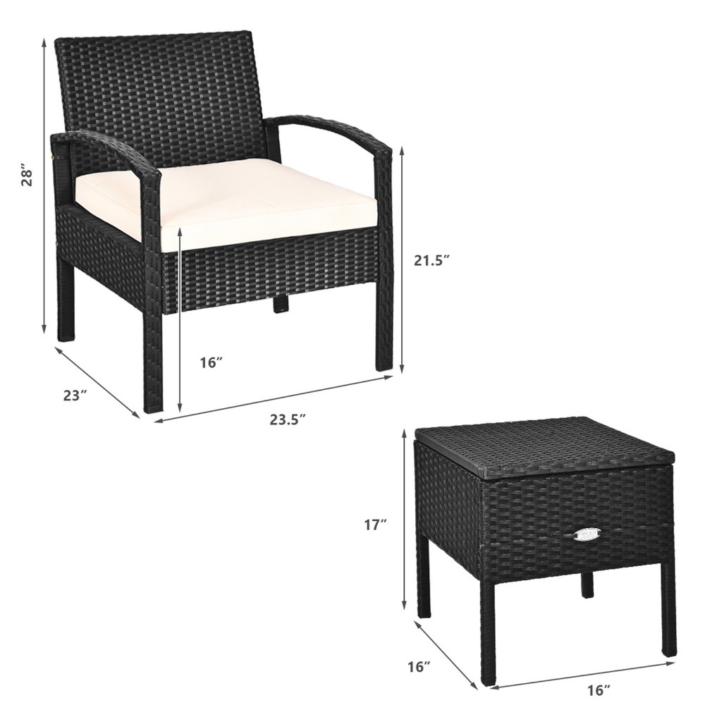 3PCS Rattan Patio Conversation - Outdoor Furniture On Sale avaliação e preço