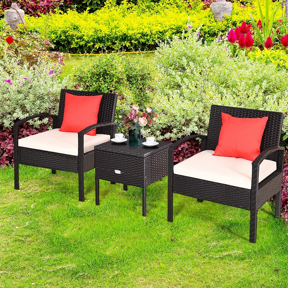 3PCS Rattan Patio Conversation - Outdoor Furniture On Sale avaliação e preço