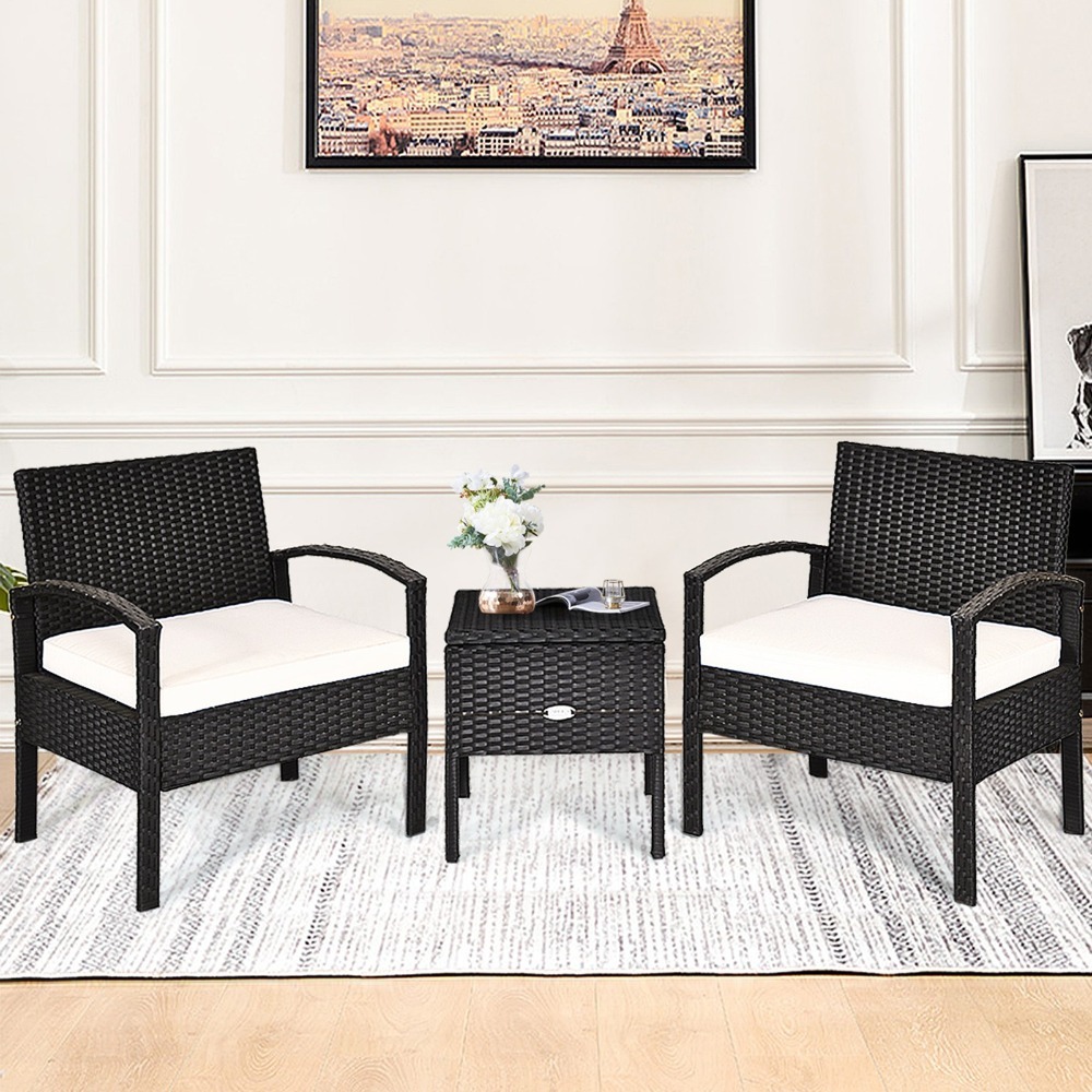 3PCS Rattan Patio Conversation - Outdoor Furniture On Sale avaliação e preço