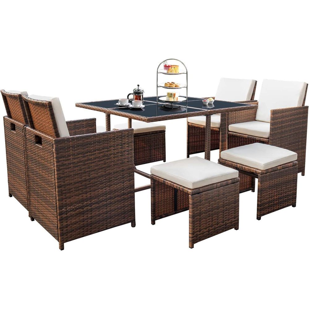 9 Pieces Patio Dining Sets Out - Outdoor Furniture Dining Set avaliação e preço