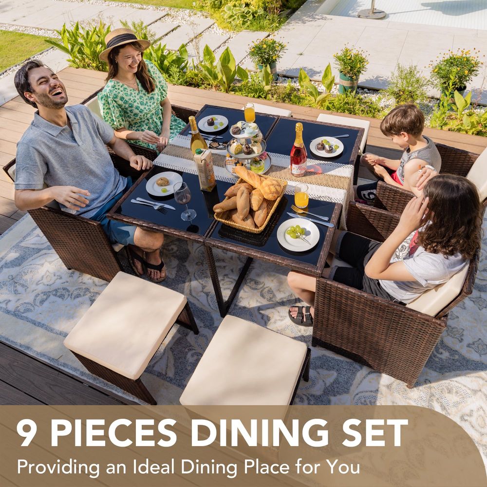 9 Pieces Patio Dining Sets Out - Outdoor Furniture Dining Set avaliação e preço
