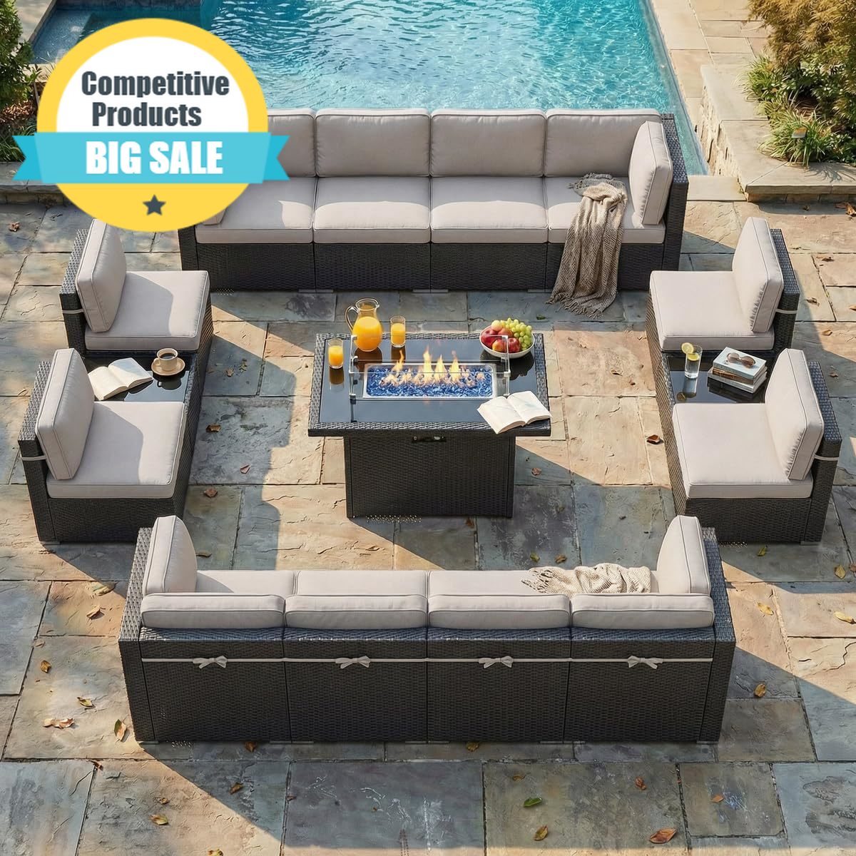 15 Piece Patio Furniture Set w - Outdoor Furniture And Fire Pit avaliação e preço