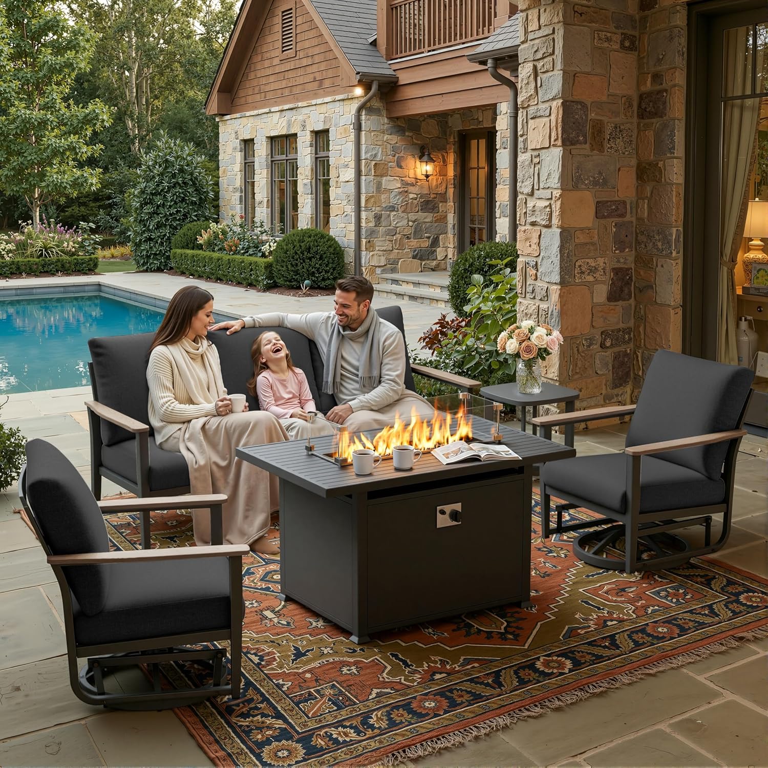 5pc Aluminum Patio Set Swivel  - Outdoor Furniture And Fire Pit avaliação e preço