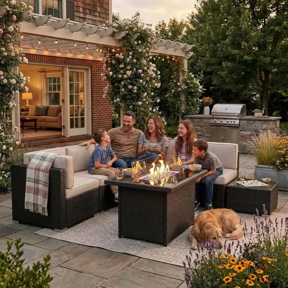 8-Piece Outdoor Patio Furnitur - Outdoor Furniture And Fire Pit avaliação e preço