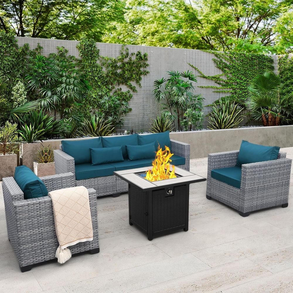 4-Piece Outdoor Wicker Patio F - Outdoor Furniture And Fire Pit avaliação e preço