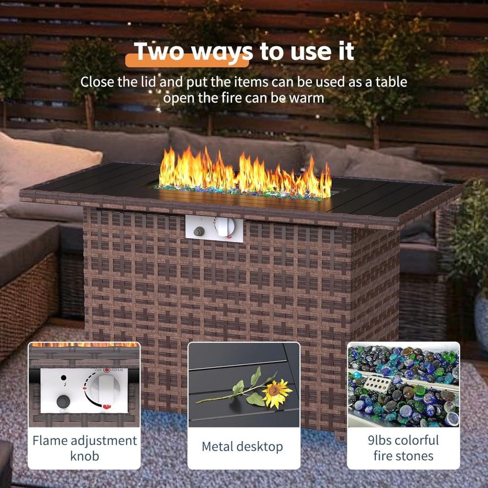 Sectional Sofa Set with Fire P - Outdoor Furniture And Fire Pit avaliação e preço