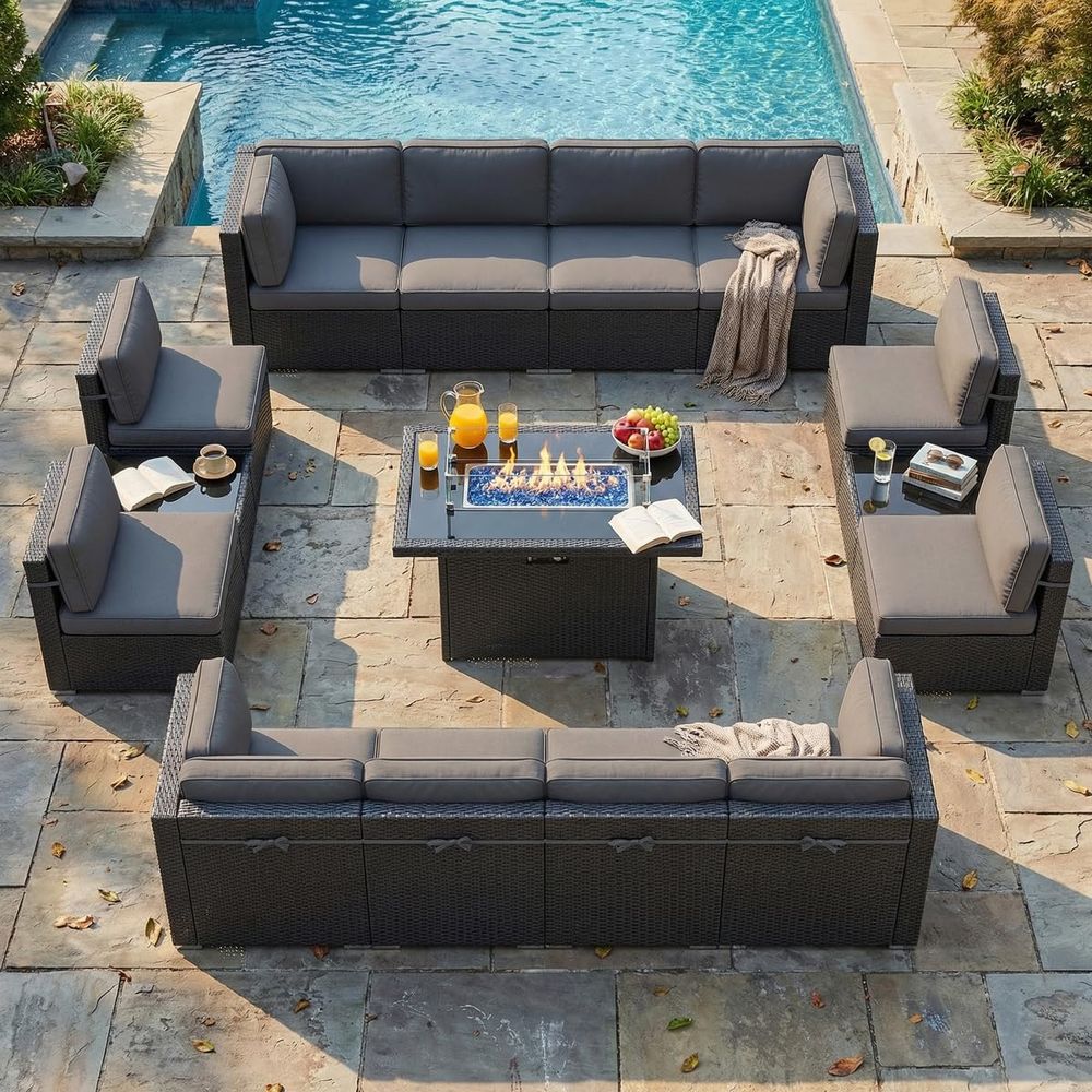 15 Piece Patio Furniture Set w - Outdoor Furniture And Fire Pit avaliação e preço